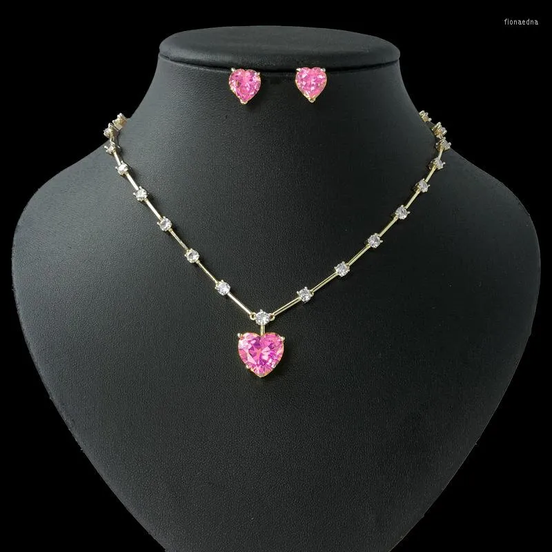 Dingle örhängen varumärke äkta lyxiga riktiga juveler enkla ins hjärtformade zirkonhänge 2-stycken set halsband brud bröllopsklänning a