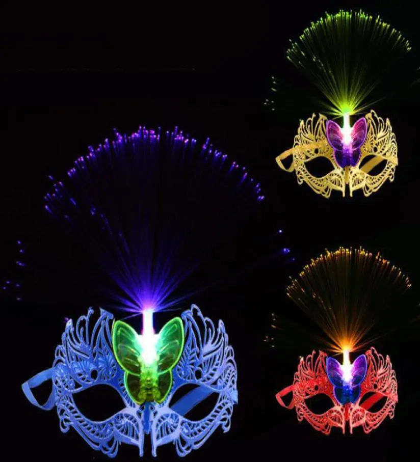 Frauen venezianische LED-Faser-Maske, Maskerade, Kostümparty, Prinzessin, Federmasken, mehrere Farben für Party 6192302