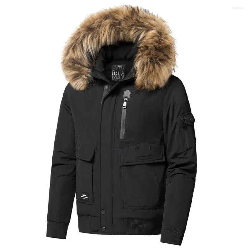 Heren Down Men Boy 2023 Brand Winter Faux bont kraag dikke katoenen capuchies Parkas jas jas vakken zakken uit het deler waterdichte parka