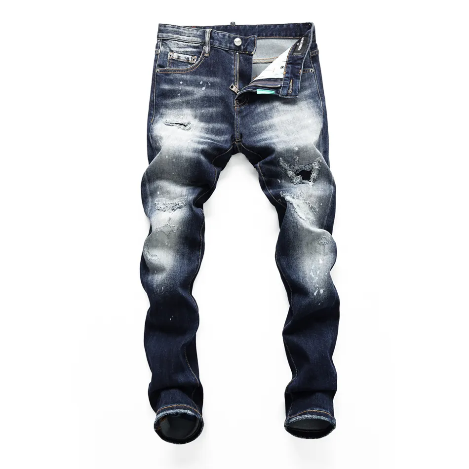 DSQ Slim Blue Men's Jeans Cool Guy Jeans Hole Classic Hip Hop Rock Moto Casual Design Disterted Denim DSQ2 Dżinsy 389