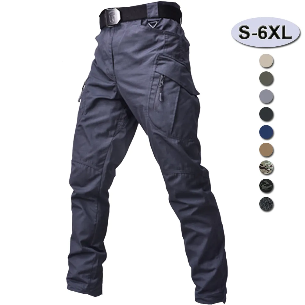 Calça masculina calças táticas homens trabalhos ao ar livre use cargo calça militar impermeável multi-pockets ripstop swat caminhada calça do exército 6xl 230512