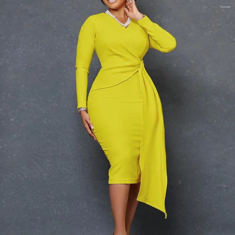 Plus Size Dresses Yellow Dress For Women Solid Elegant Club Outfit Casual Trendy Luxury Gown 2023 Summer Evening Party In