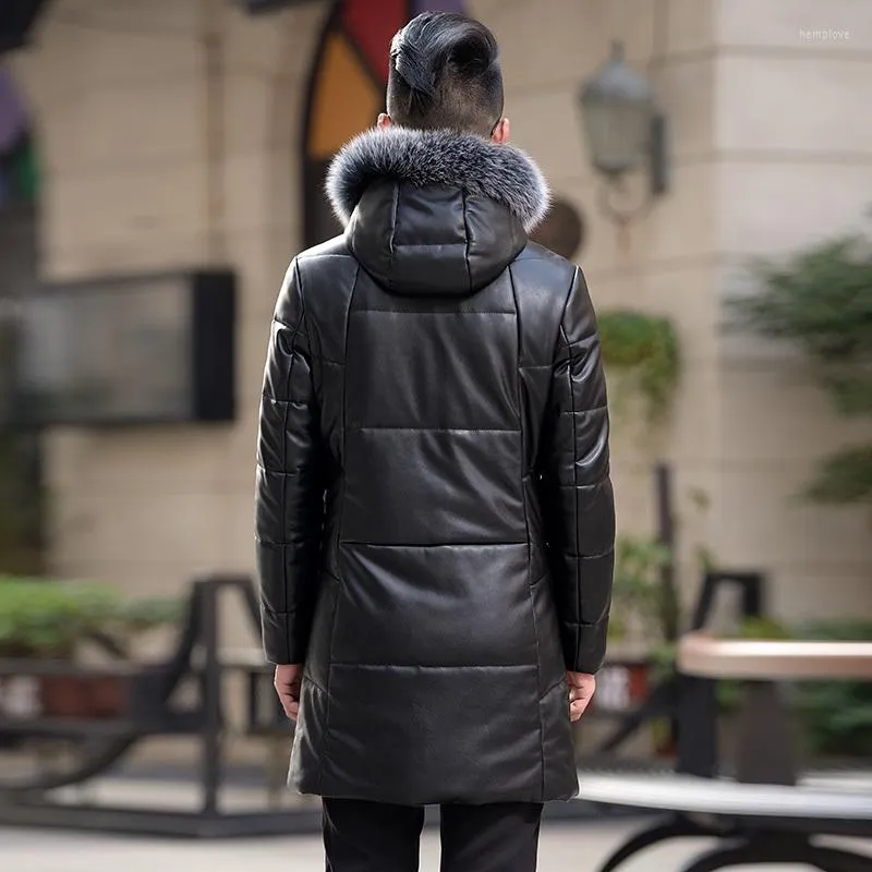 Mens Long Down Parka Winter Leather Duck Coat With Fur Collar Second Layer Sheepskin Outwear HN1719 LX2357 From Hemplove 133.64 DHgate.Com
