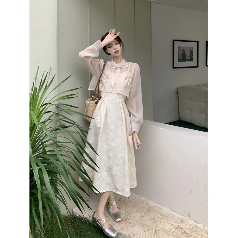 レビュー高評価のおせち贈り物 Chinese Women For Set Dress Korean Piece Two Fairy Jacquard スーツ・フォーマル・ドレス