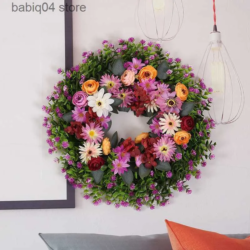 Decoratieve bloemenkransen Lente en zomer kleurrijke kransen versierd met kleurrijke bloemen en decoraties voor de deur T230512