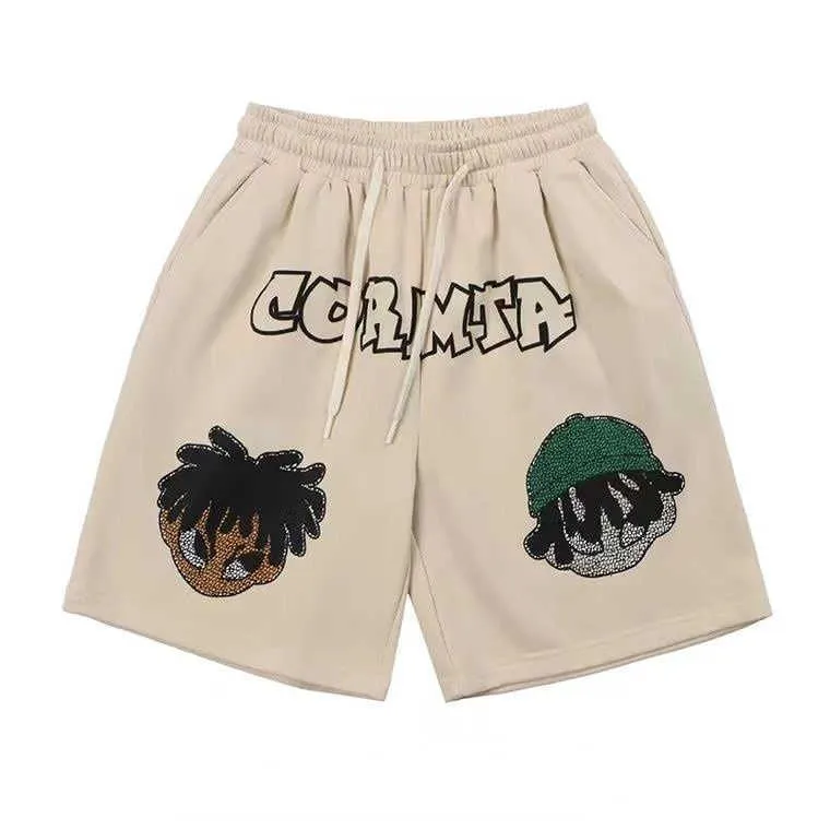 Mens Shorts American Street Retro Cartoon Printed Five Point