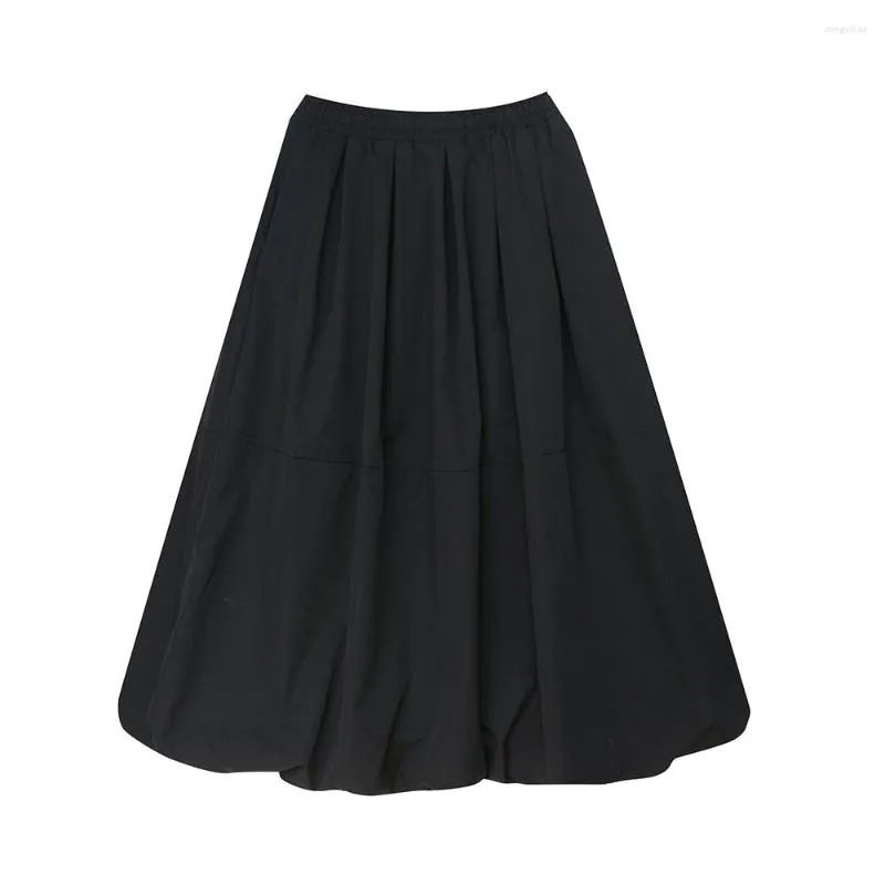 Faldas Mujer Falda midi larga de otoño Estilo coreano Linterna A-line Negro Talle alto Street Bottoms Faldas Mujer