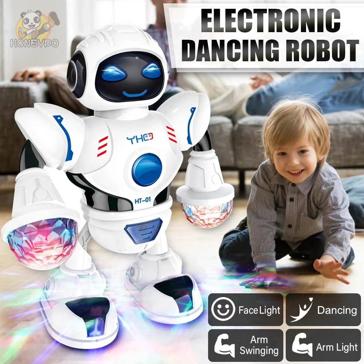 Electric/RC Animals Dancing Robot Electric Pet Shining Musical Robot Walking Toy Education Interactive Toys Kids 'födelsedagspresenter 6-36 månader Toys 230512