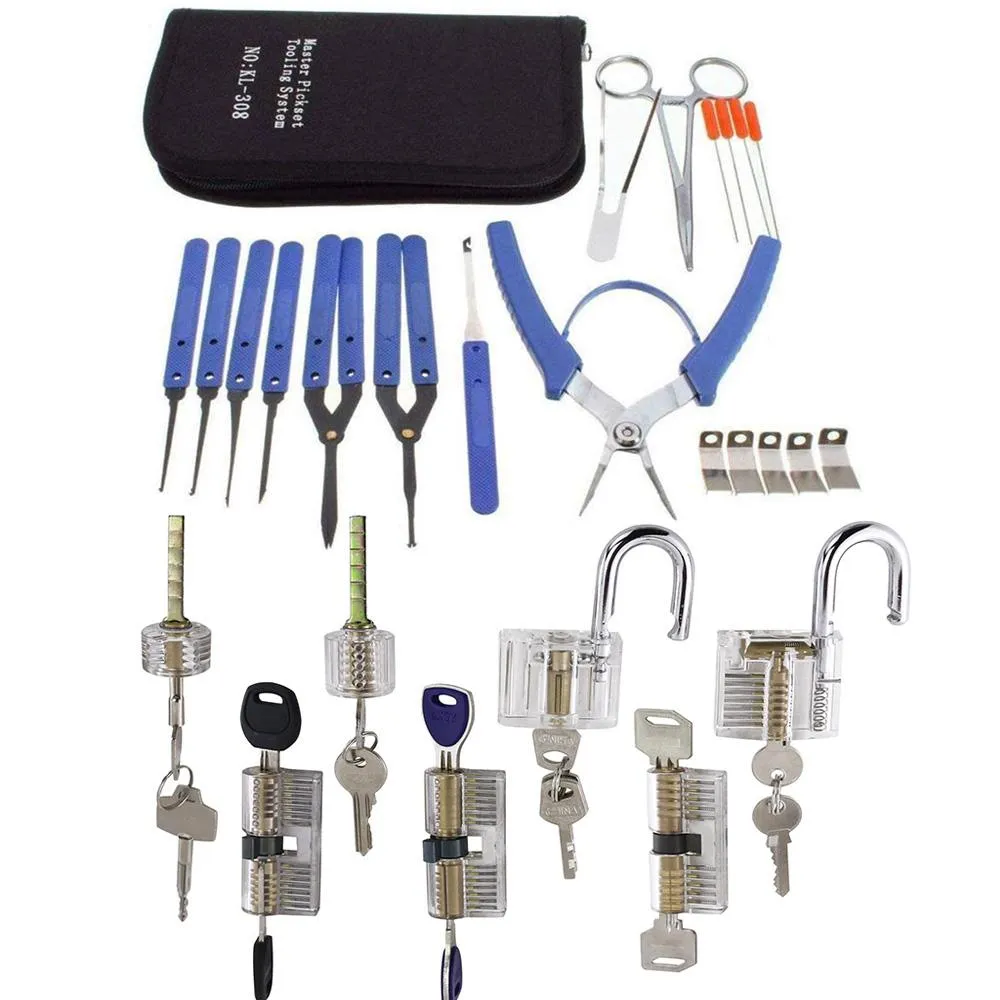 SlotenMakerBenodigdheden Klom Seck Set Tool с комбинацией прозрачных замков для практики 7pcs Прозрачные блокировки и разбитый инструмент для удаления клавиш