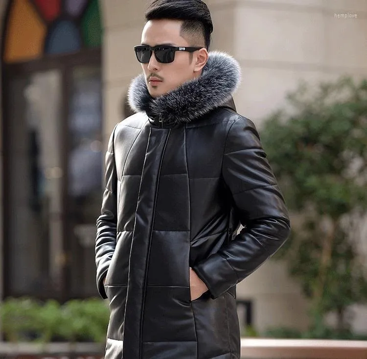 Mens Long Down Parka Winter Leather Duck Coat With Fur Collar Second Layer Sheepskin Outwear HN1719 LX2357 From Hemplove 133.64 DHgate.Com