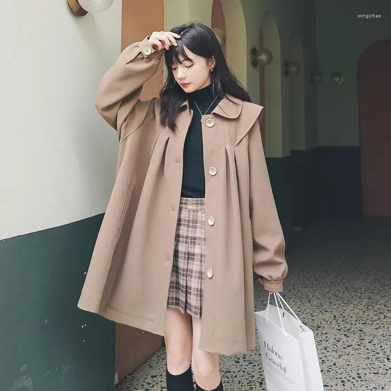 Casaco de café de casacos femininos para mulheres Autumn da primavera 2023 Jaqueta de colarinho marinho de comprimento médio Versão coreana de manga longa solta