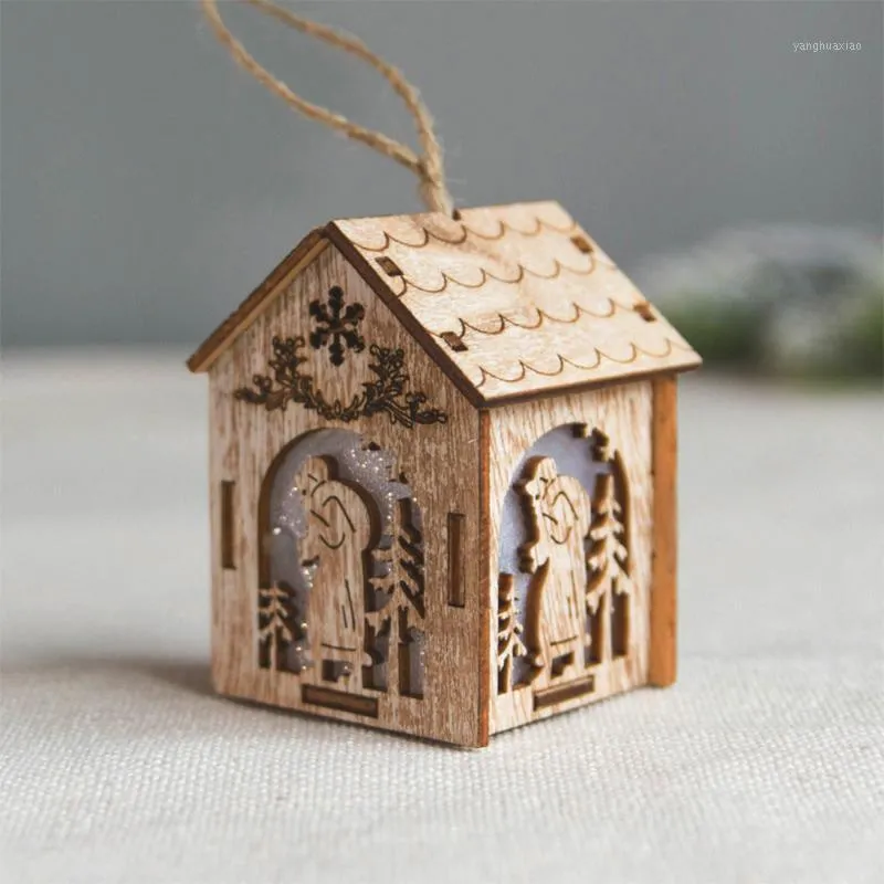 Kerstdecoraties houten huis gloeiende chalet lichtgevende hut woning decoratie bruiloft ornamenten led licht creatief1