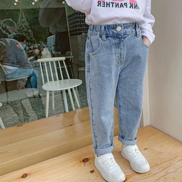 Jeans vårens höstflickor jeans barn byxor barn jeans byxor bomull casual baby fötter byxor tonåring denim pojkar jeans kläder 230512