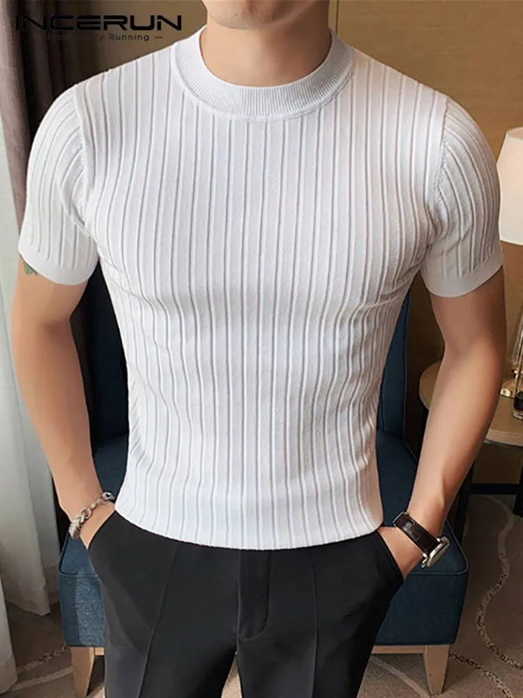 Men's T-Shirts INCERUN Tops Korean Style Men's Camiseta Fashion Casual Streetwear Tees Male All-match Simple Striped Short T-shirts S-5XL 230512