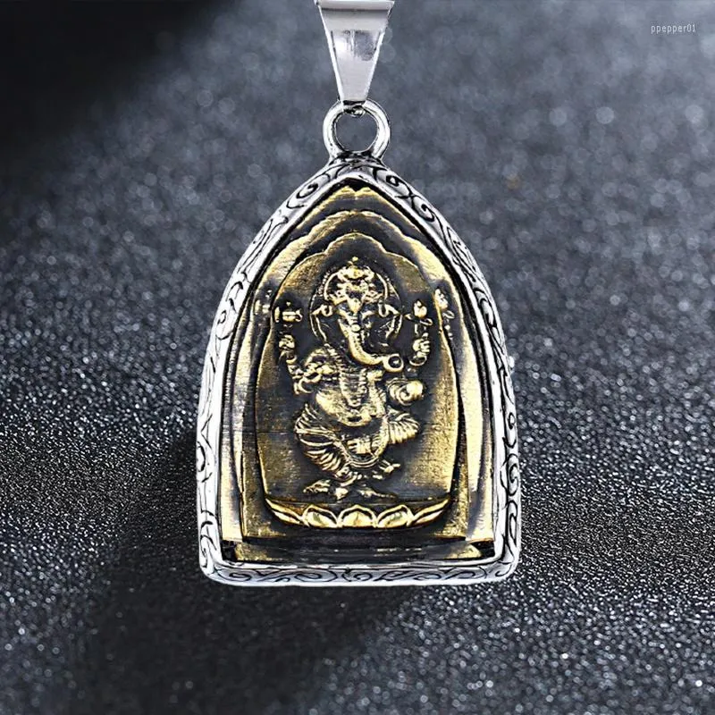 Charmes En Acier Inoxydable Bouddha-Ganesha-Éléphant Pendentif Vintage Tibétain Argent Couleur Croyance Religieuse Bijoux