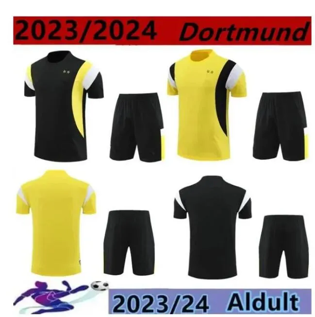 23/24 Kısa Kollu Futbol Setleri Bellingham Hummels Brandt Erkekler Futbol De Futbol Eğitim Takımı Jogging Chandal 23/24 Dortmund Takip Kısa Kol Spor Giyim