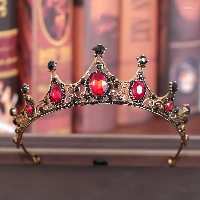 Hair Clips Vintage Red Rhinestones Crystal Wedding Crown Bridal Tiara Party Headpiece Jewelry Ornament Woman