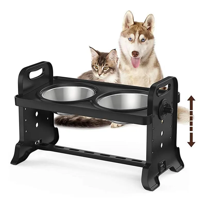 Feeding Adjustable Height Pet Feeding Dish Stainless Steel Pet Feeding Rack Strong Durable Elevated Dog Bowls Dog Accessories Mascotas