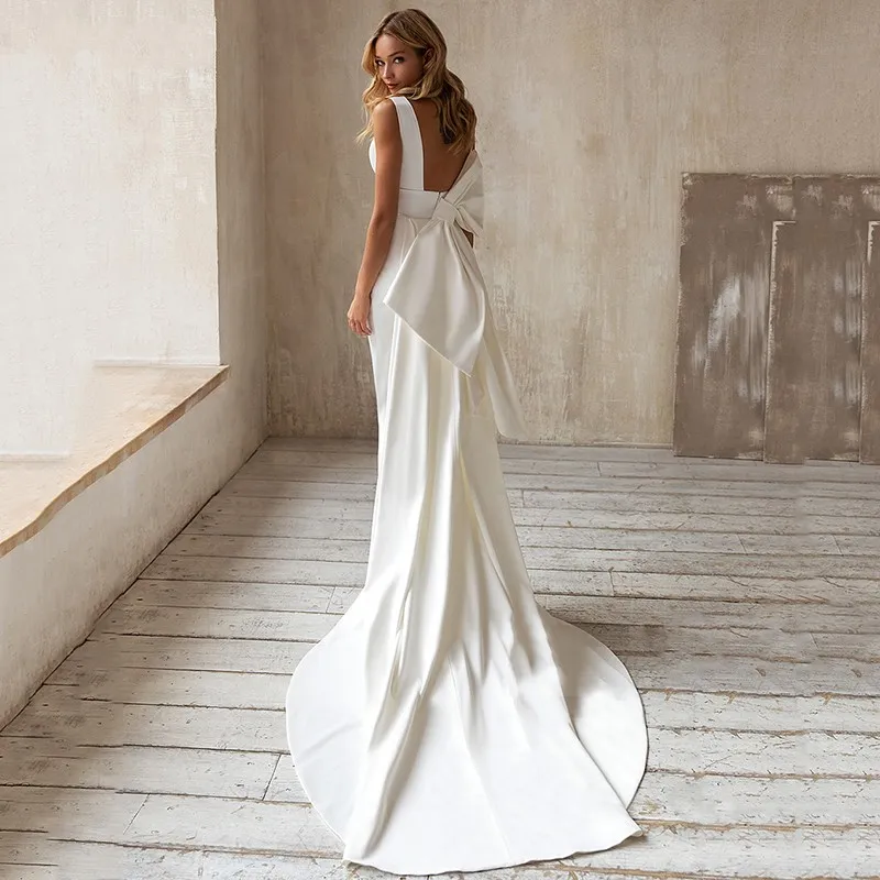 chinese dress ladies Strapless Satin Mermaid Bridal Gown with Bow Back – loveangeldress