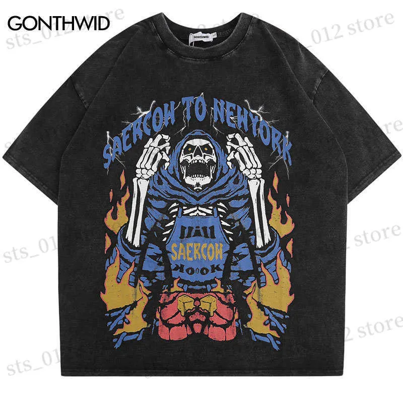 T-shirts pour hommes T-shirts vintage Y2K Streetwear Hip Hop Crâne Squelette Imprimé Punk Gothique T-shirt Hommes Harajuku Décontracté Lâche À Manches Courtes T-shirt T230512