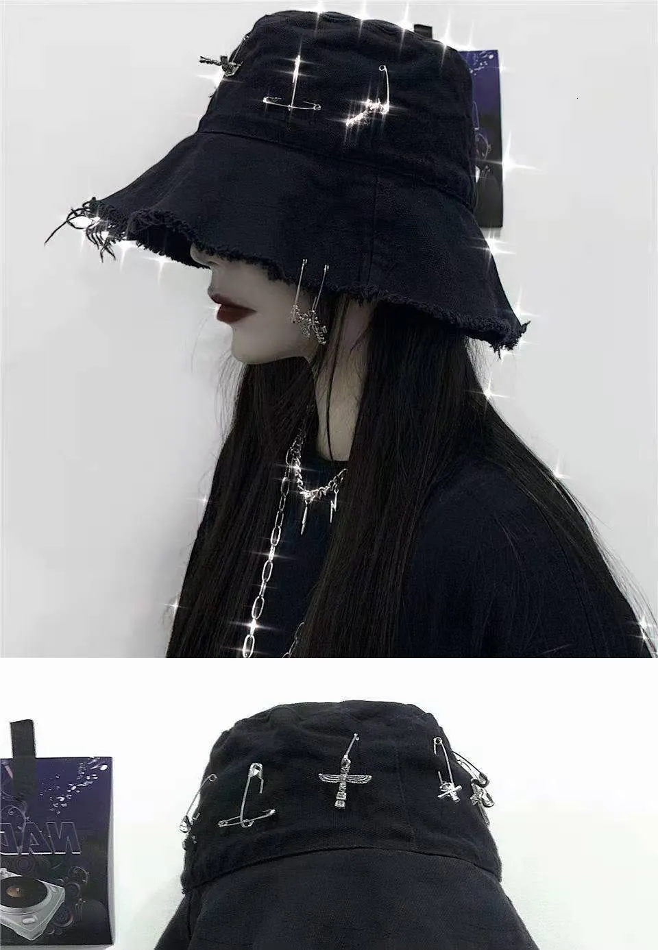 DHgate.com:Black Harajuku Gothic Bucket Hat for Women Men, Punk Emo Dark  Academia Aesthetic Cross Caps Fairy Grunge Alternative:Fashion Accessories