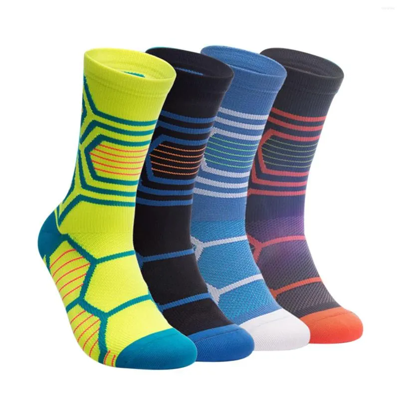 Calzini sportivi Compressione da ciclismo all'aperto a 4 colori Calze elastiche da basket variegate in nylon traspirante unisex