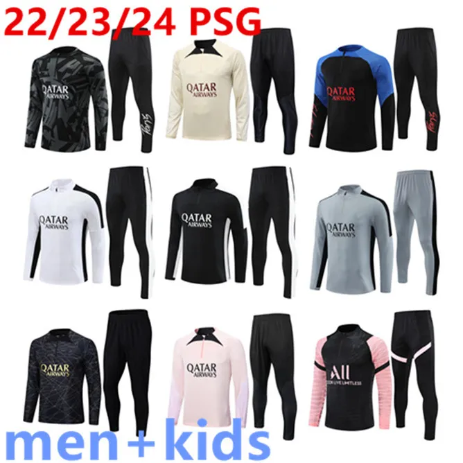 22 23 24 24 PSG Paris Tracksuit 22 2023 2024 MBAPPE Kids Men Paris Training Suit Długie rękawowe koszulki piłkarskie Kit mundur Chandal Adult Boys