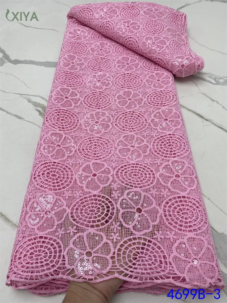 Tissu Bébé rose lait soie dentelle tissu dernier tissu africain dentelle avec paillettes nigérian dentelle tissus pour la couture de fête de mariage APW4699B