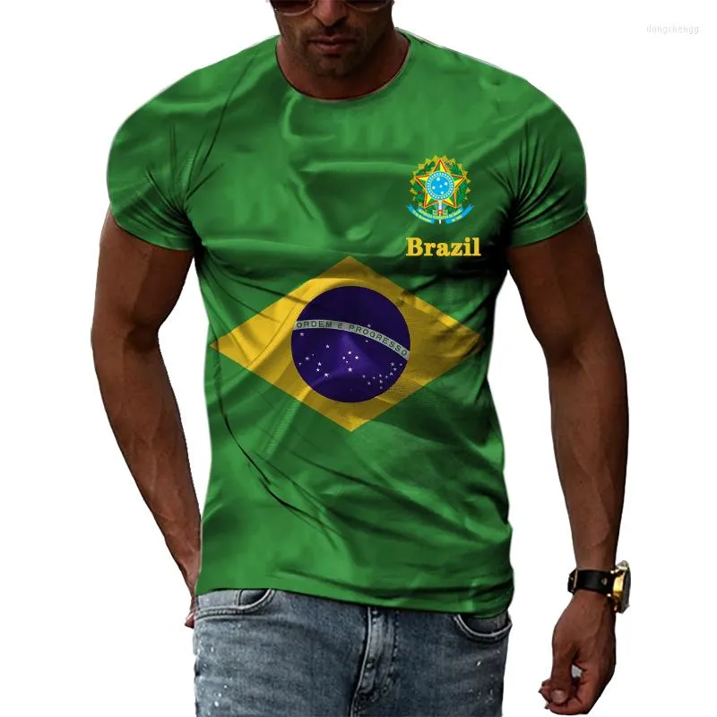 Herren-T-Shirts, modisches brasilianisches Flaggen-T-Shirt, Sommer, lässig, 3D-Druck, Straße, atmungsaktiv, Sport, Rundhalsausschnitt, Kurzarm-Oberteil