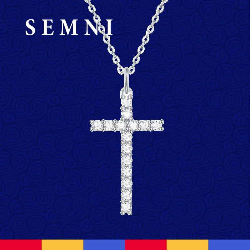 Semni Total 0,9ct D Color colorido colar de pendente transversal para homens homens luxo S925 Sterling Silver Plated Gold Jewelry