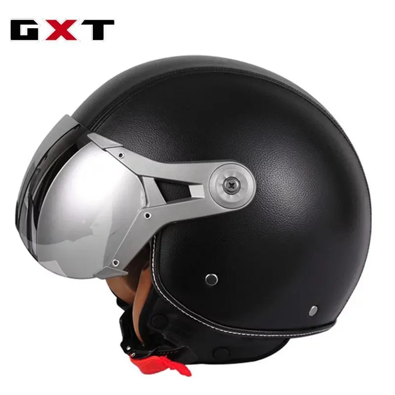 Motorcykelhjälmar GXT äkta läder vintage /4 t Scooter Chopper hjälm capacete cascosopen face moto