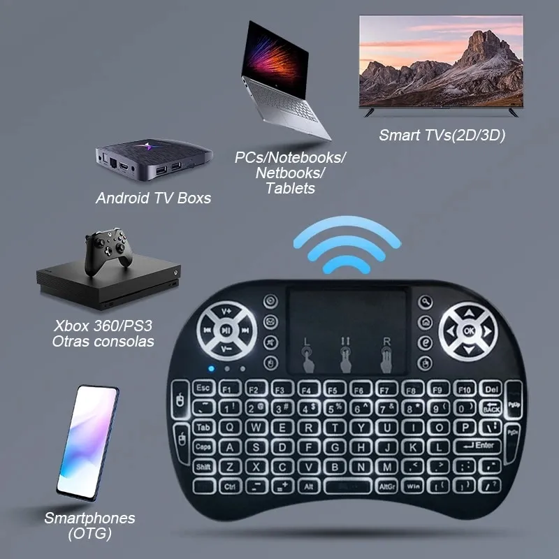 I8 Mini teclado sem fio LILHA BENÇÃO 2.4G Air Mouse Remote Touchpad para Android TV Box PC USB Carregamento Dual Teclado Recargável