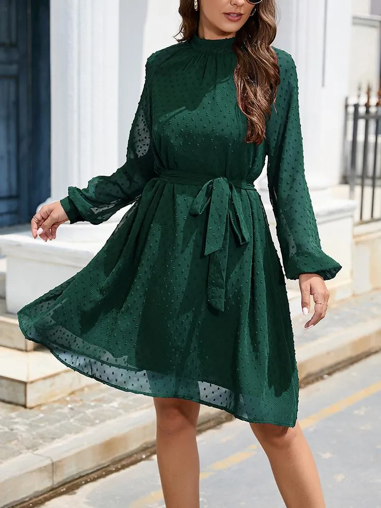 DHgate.com:Elegant Chiffon Jacquard Maxi Dress with Belt