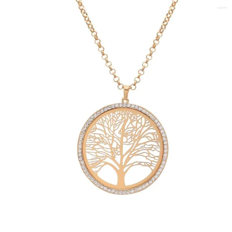 Pendant Necklaces Classic Tree Of Life Pendants Necklace Rose Gold Color Clear Crystal Lucky Jewelry For Women Gift Collares