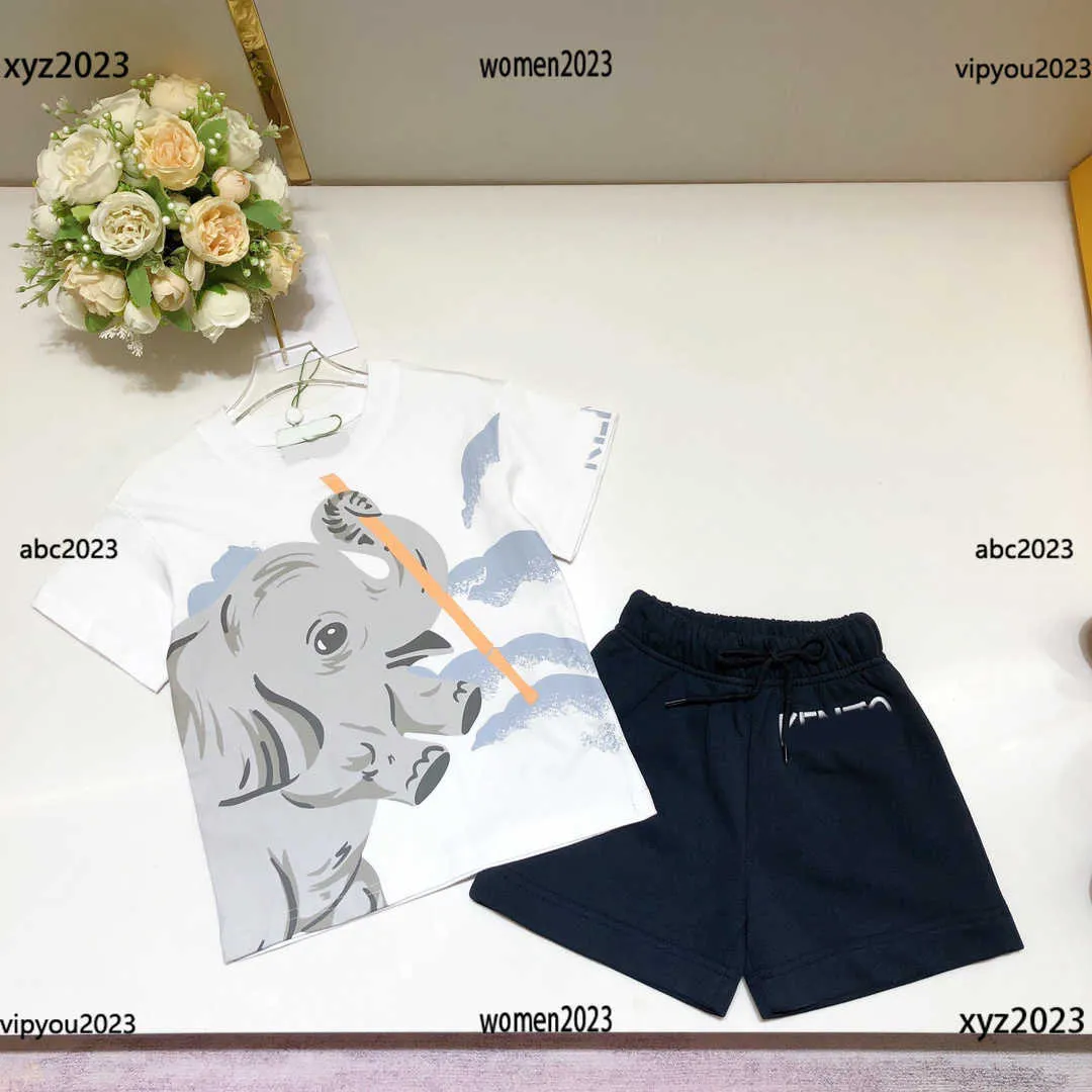 Tute estive di lusso Abbigliamento per bambini Set per bambini Baby Size 100-160 CM 2 pezzi T-shirt e pantaloncini con stampa elefante Nuovo prodotto