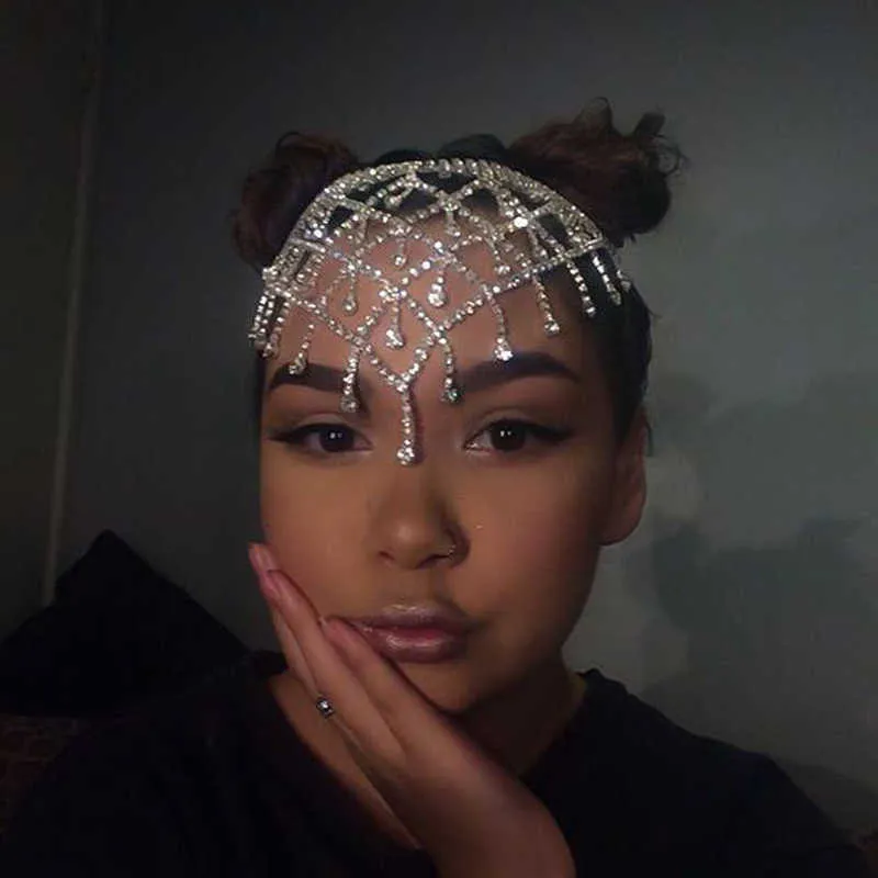 Iced Out Full Crystal Hair Band verstelbare Hairclip Pin Tassel voorhoofd Multi-layer bruid Rhinestone modeketen Hairdressing Accessoires Hoofdslijtage Hoofddress