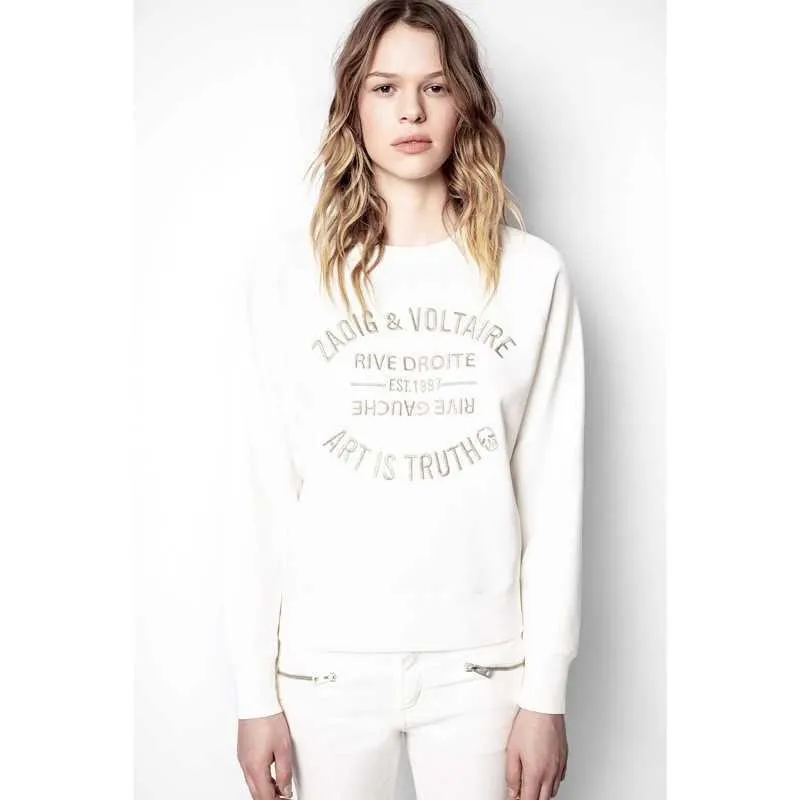 Zadig Voltaire 23ss Designer Sweatshirt Fashion New Classic Letter Embroidery Pink Cotton Women Embroidered Pullover Jumper Sweater