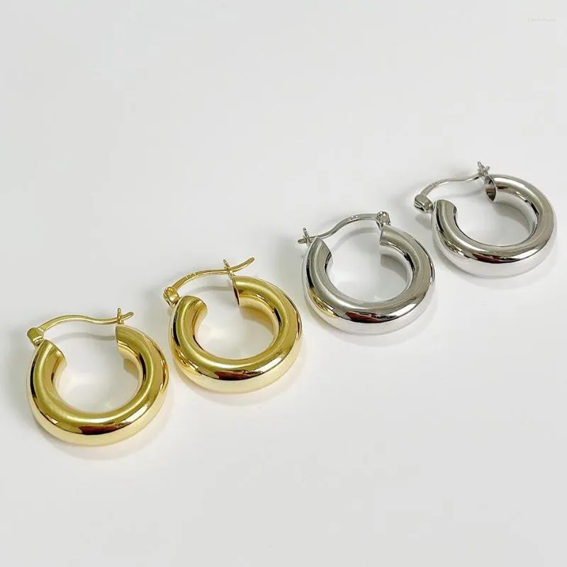 Boucles d'oreilles créoles en argent Sterling 925 véritable pour femmes C Tube rond cercle boucles d'oreilles Piercing oreille poli coréen minimaliste bijoux