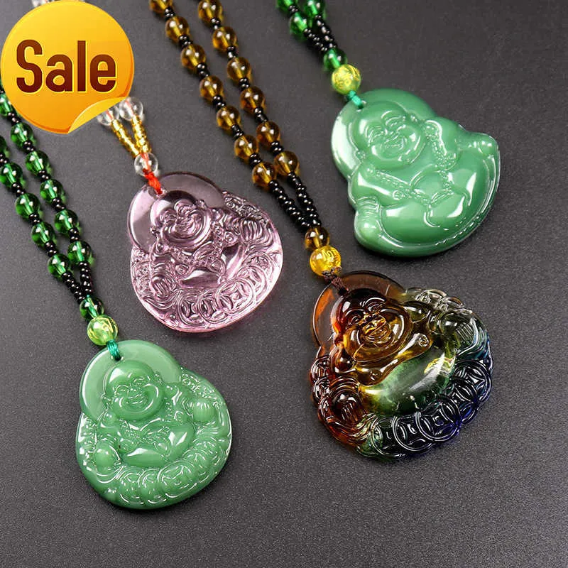 Nyaste vinter Buddha pendent halsband unisex rosa jade smycken pärlstav halsband män grossist