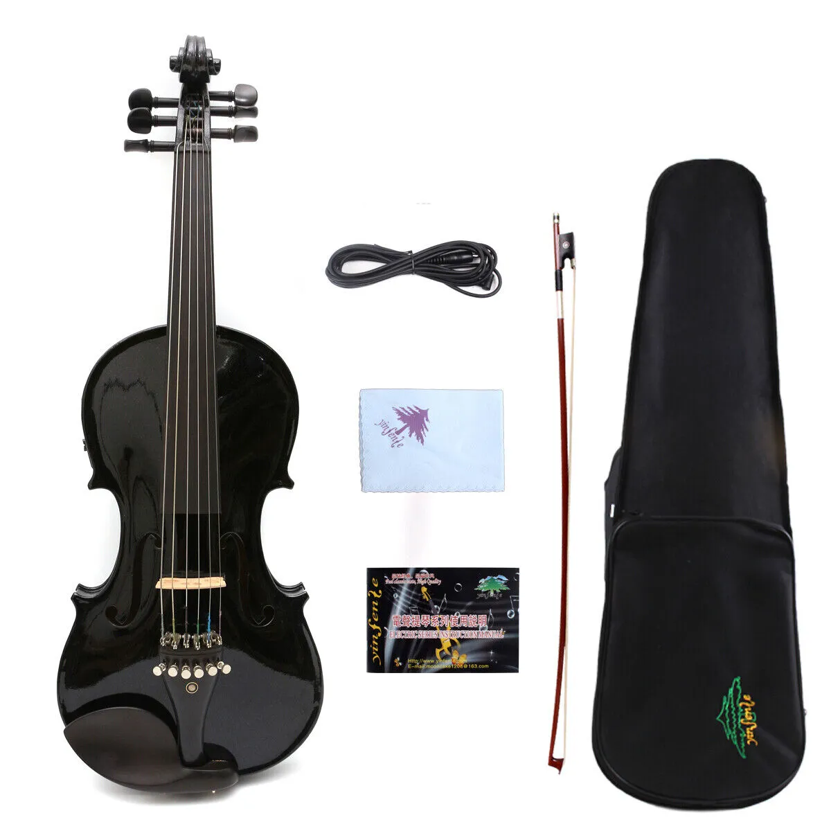 6string Electric Acoustic Violin 4/4 Maple+Spruce Black Handmade Free Case #EV1