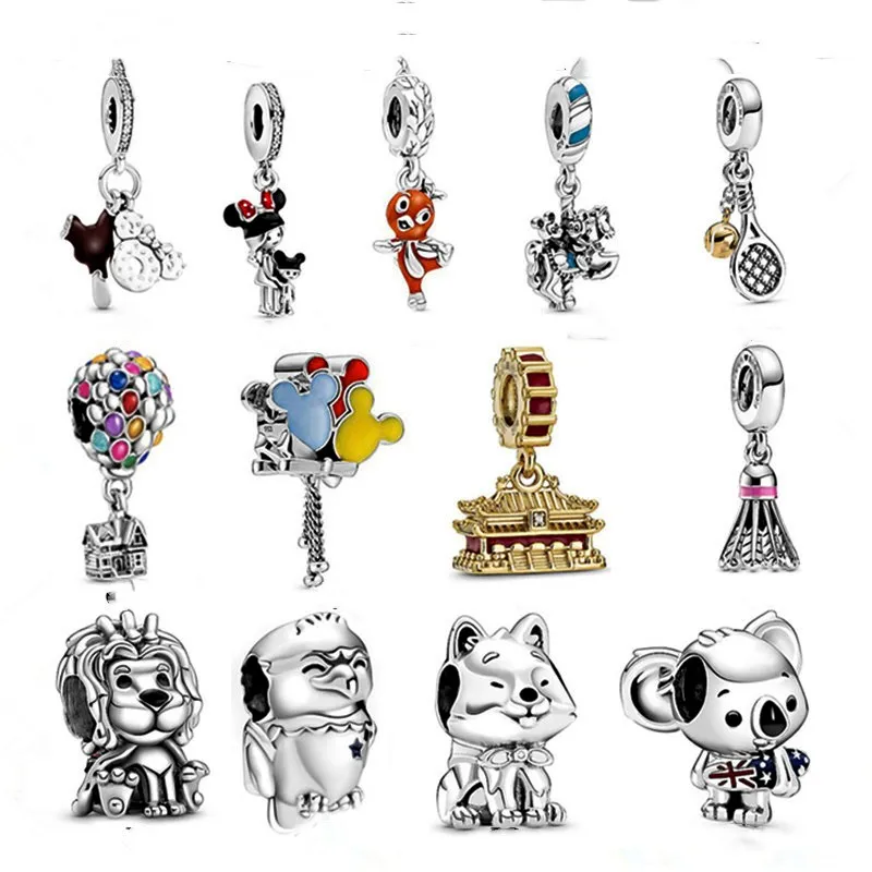 925 Sterling Silver Dangle Charm Mors dag Gift Cartoon Animal Badminton Stick Balloon Bead Fit Pandora Charms Armband DIY JEYCHEAY ACCTIORMERS