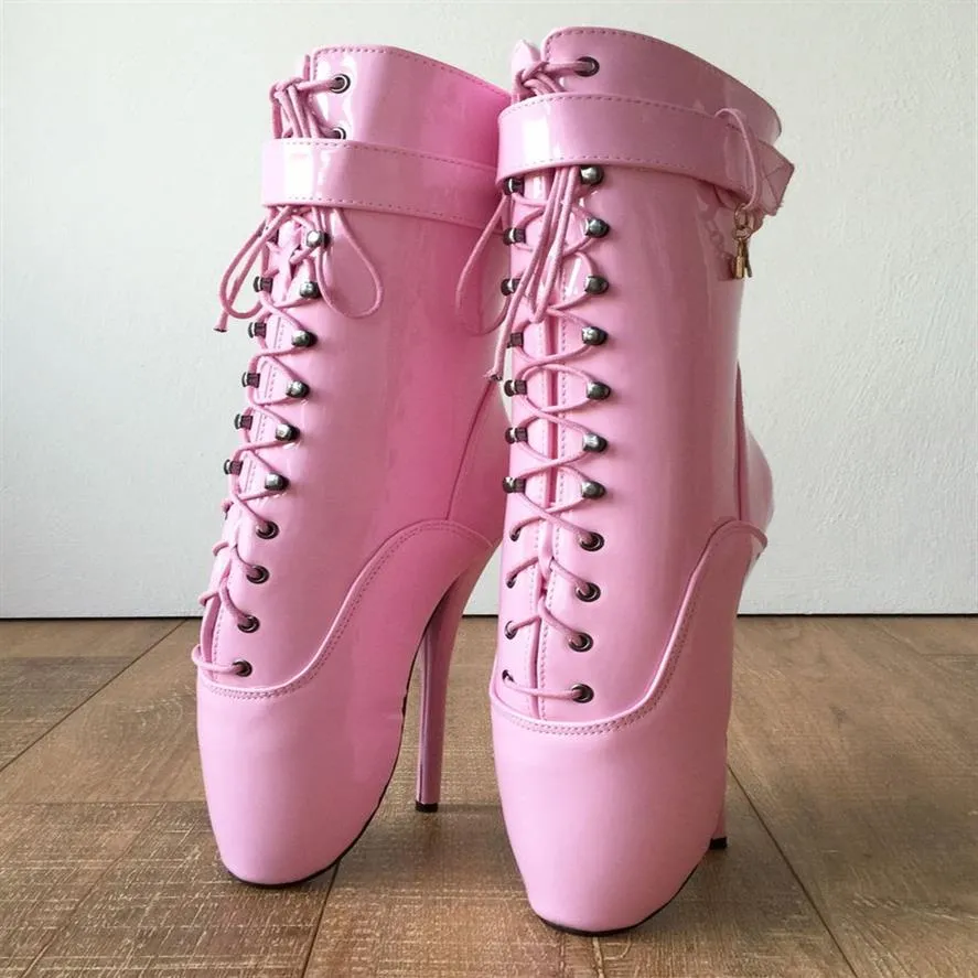 Fashion Boots Women Lace Up Ballet Stilettos Saltos de 18 cm saltos altos sapatos rosa mulher travando tênis de balé de tornozelo230e