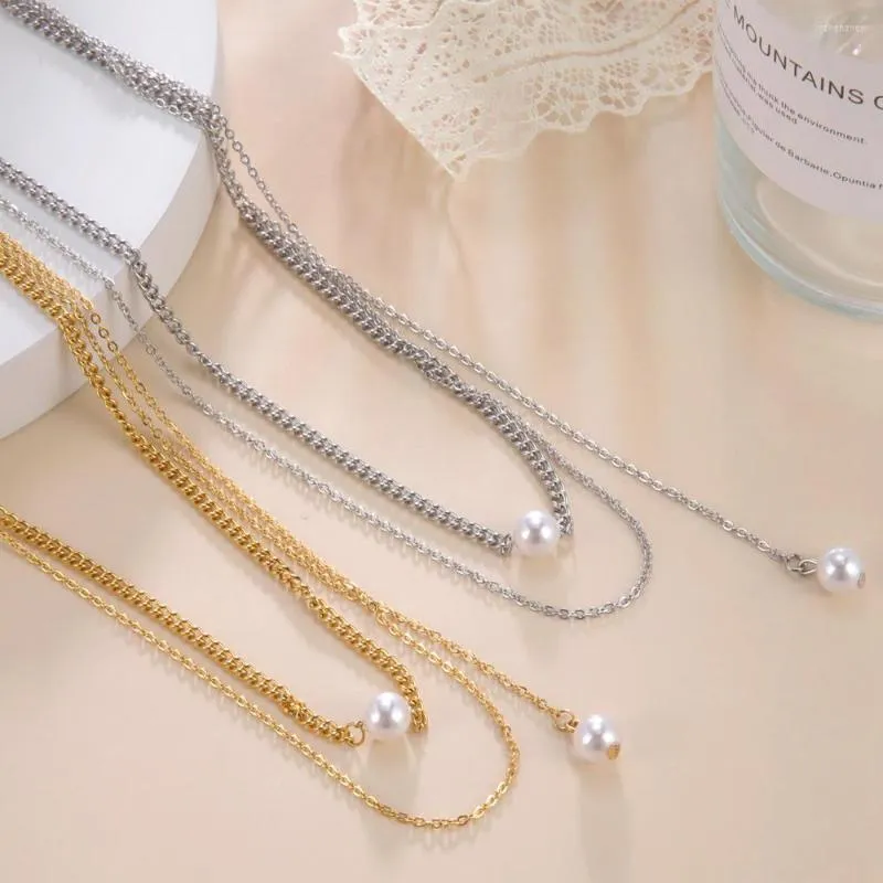 Collane con ciondolo Teamer Trendy Perle d'imitazione Collana girocollo per donne Ragazze Elegante catena a doppio strato Gioielli Regalo di San Valentino