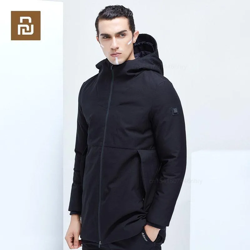 Jackor YouPin Smart Heat Down Jacket Män USB Infraröd elektrisk uppvärmning Gås ner kappa Huven Male Parka Thermal Winter Warm Jackets