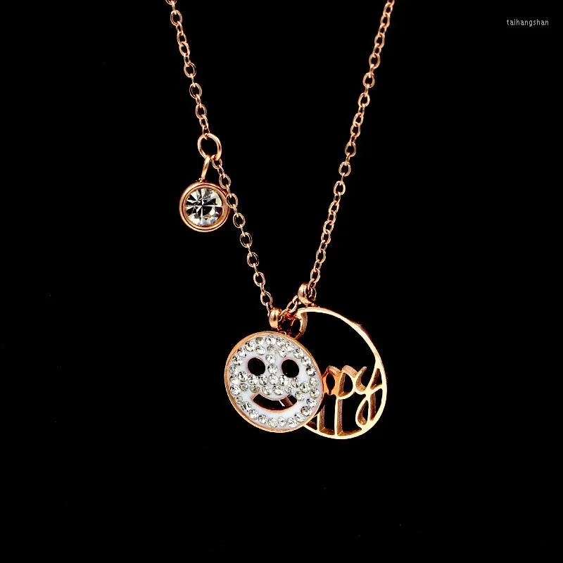 Pendant Necklaces Martick Happy Face Necklace With Full Sparkling Simle Rose Gold Color For Woman Jewelry P57