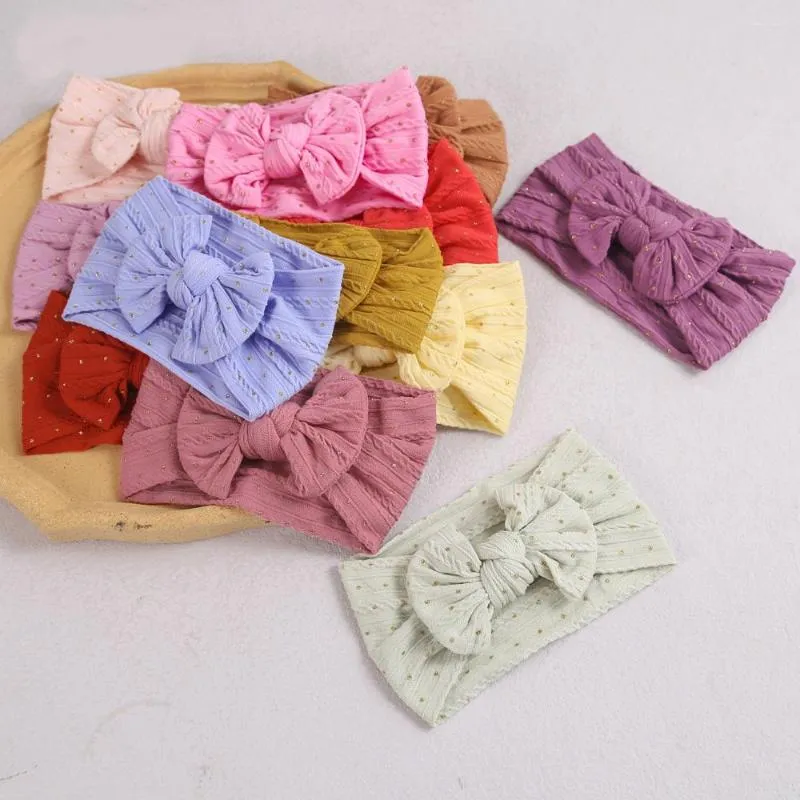 Accessoires cheveux 32 PCS Or Polka Dots Câble Tricot Nylon Bébé Bandeaux Noeud Arc Turban Headwraps Douche Cadeau Enfants