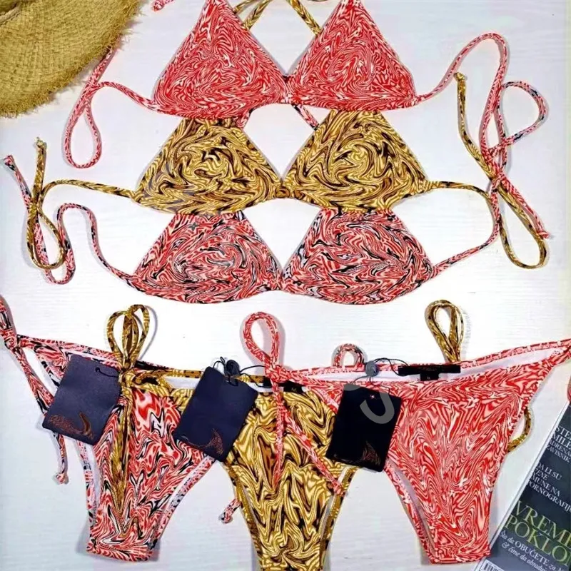 Sommer neuer Badeanzug, Designer-Design, Damen-Badeanzug mit Schnürung und hängendem Hals, geteilter, rückenfreier Badeanzug mit Alphabet, sexy, mehrfarbig, hochwertiger, hochwertiger Bikini