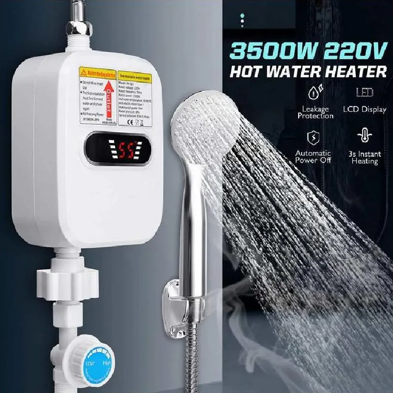 Värmare 3500W Instant Water Heater Dusch 3S uppvärmning Badrum Köket Tanklös Elektrisk vattenvärmare Temperatur Display 220V EU Plug
