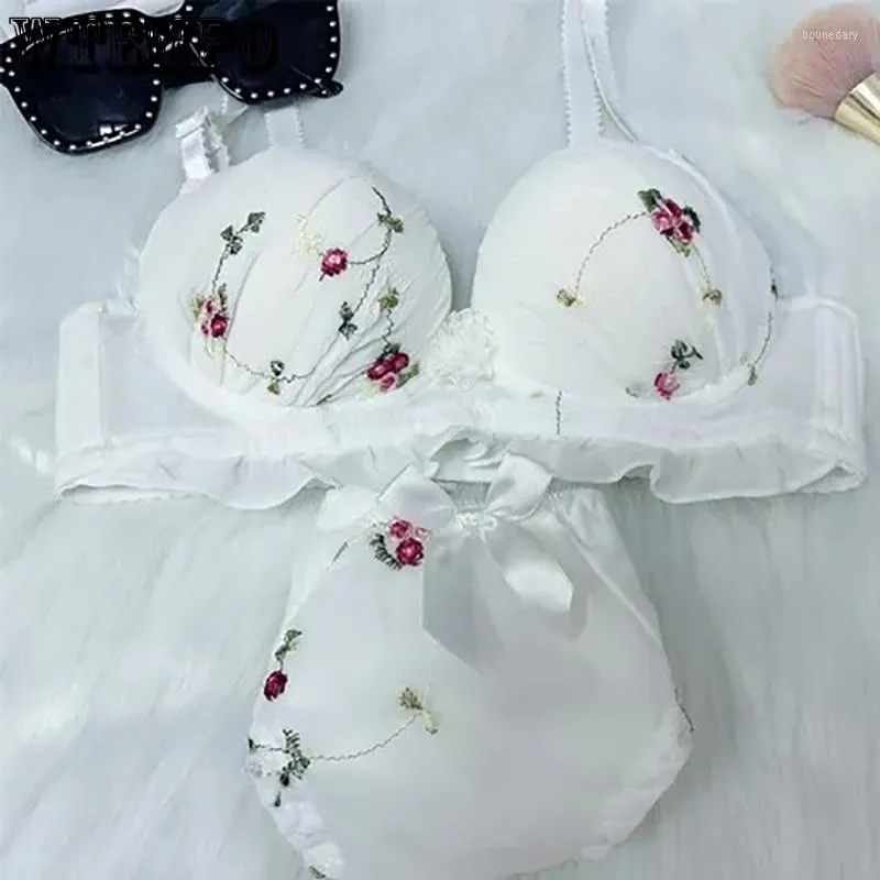 Floral Lace Underwear Set For Teen Girls White And Pink Bow Kawaii Bridal  Bra Set, Lolita Bridal Bra Setlette, And Panty From Bounedary, $11.37