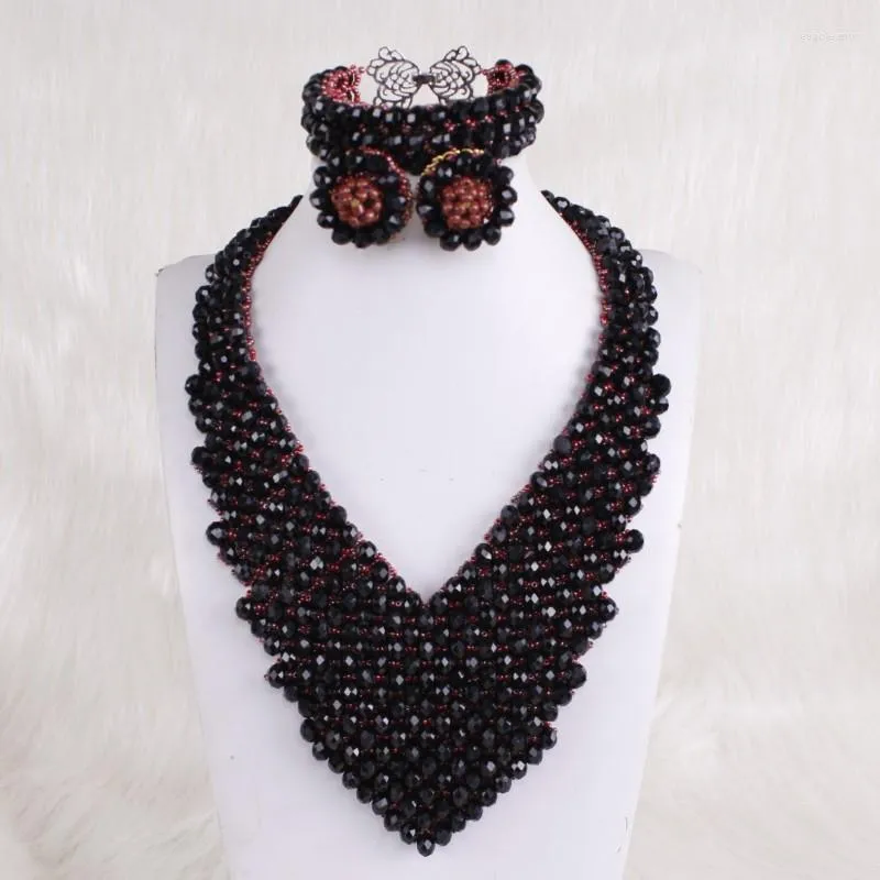 Серьги ожерелья наборы 4 Ujewelry Африканские черные ювелирные украшения хрустальные украшения ручной работы для женщин свадьба 2023 3 ПК